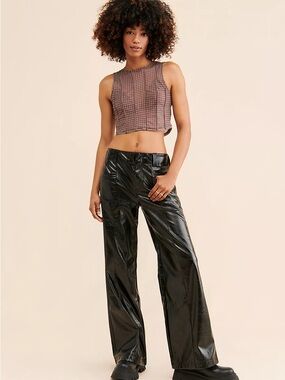 Free People Star-Crossed Lovers Wide Leg Vegan Leather Pants in Black - 2